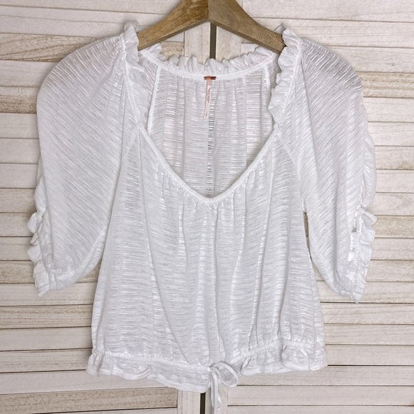 Free People Dorothy Puff-Sleeve Cropped Top. Size Large - Picture 3 of 12